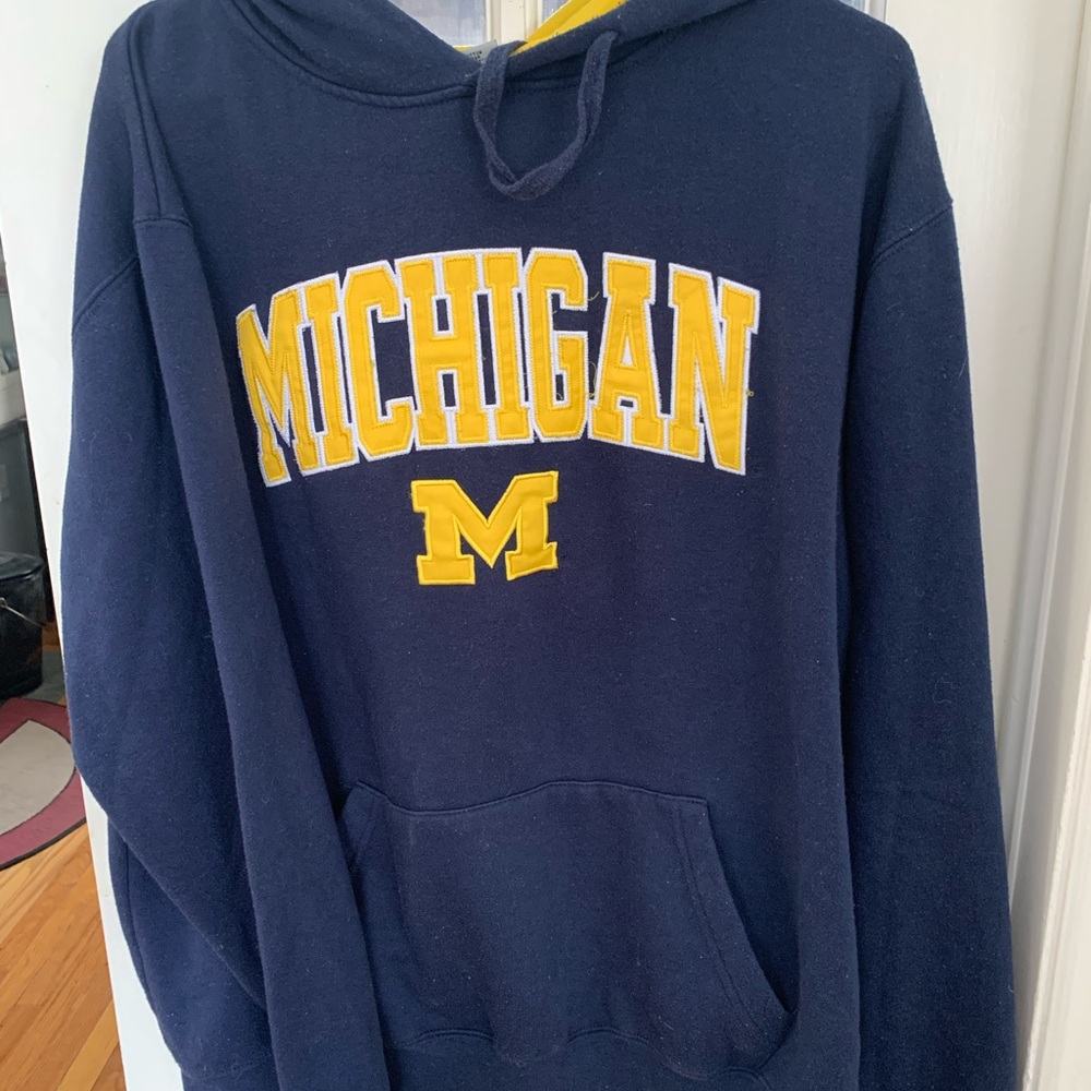 Michigan Embroidered Lettering Men's Navy Hoodie